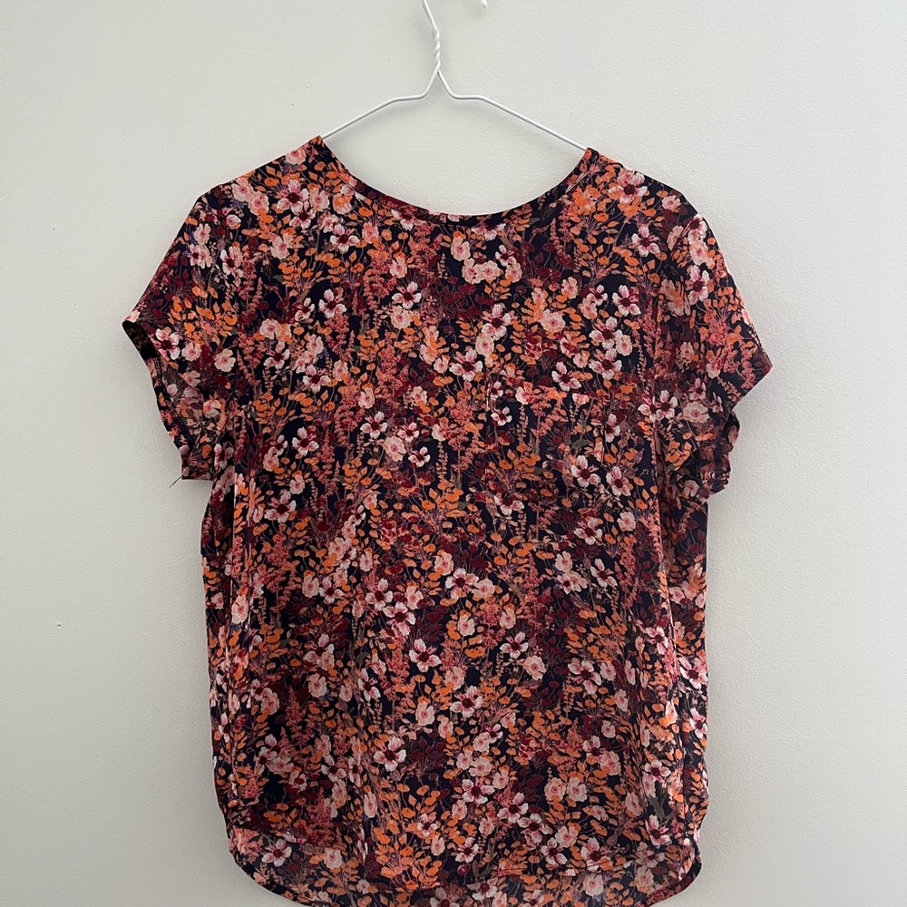 H&M Red and Orange Floral Short Sleeve Blouse